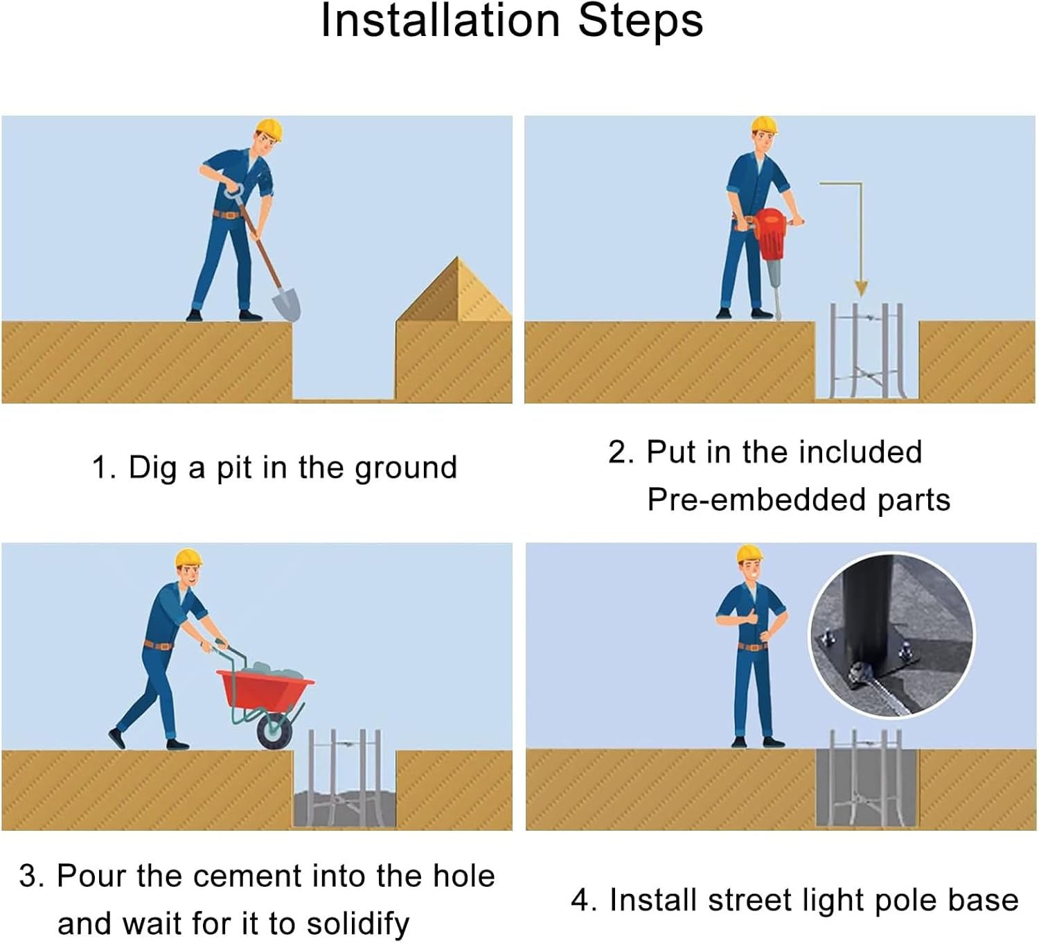 Street Light Pole 9/10/12/14 Ft Tall, Heavy Duty Metal Light Poles for Outdoor Lighting, Solar Lamp Post with Mounting Rebar Cage Base, for Backyard, Patio, Park, Parking(4.2M/14Ft)