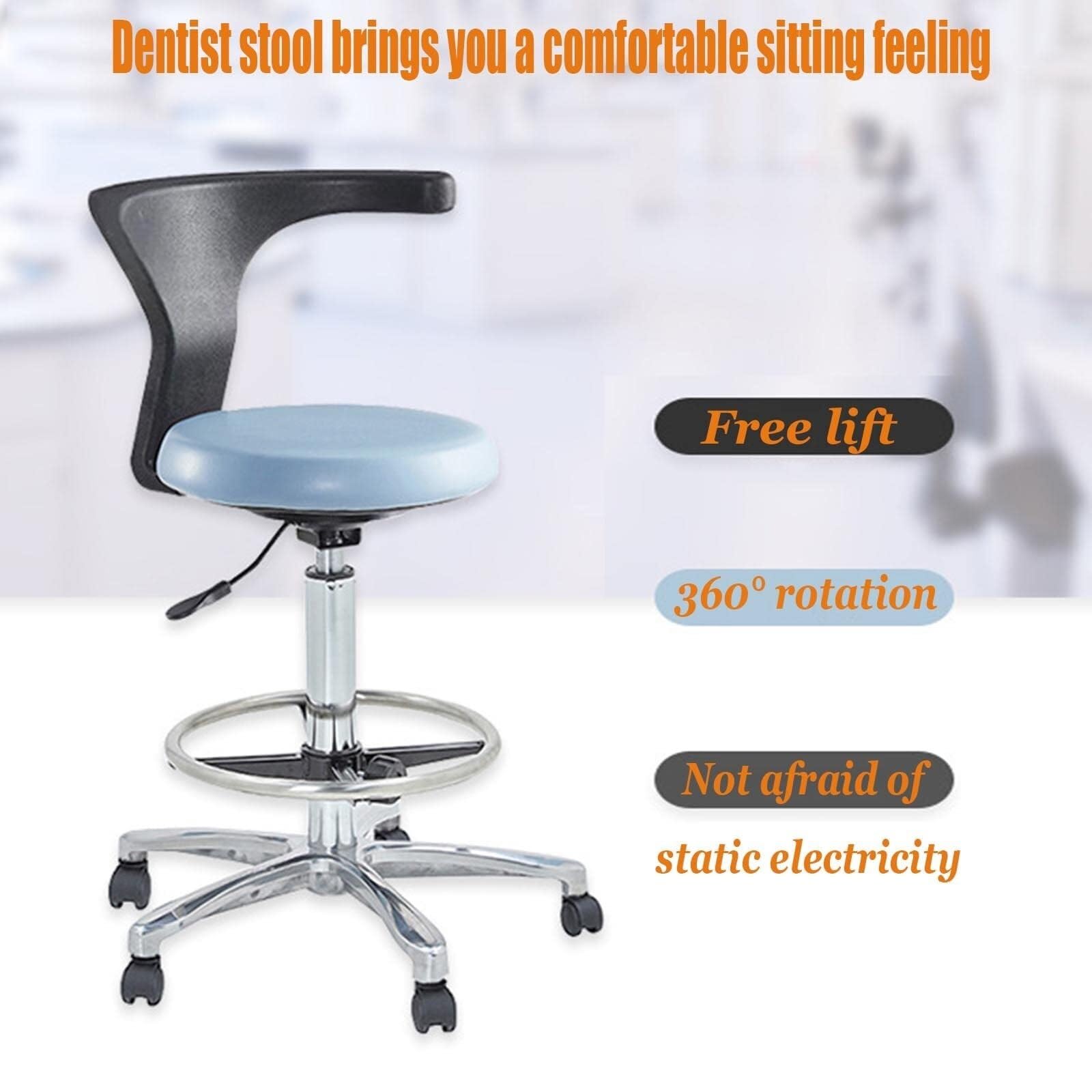Taburete ajustable con respaldo, taburete médico dental para dentistas, reposabrazos de rotación de 360 grados, taburete auxiliar de piel sintética (B)