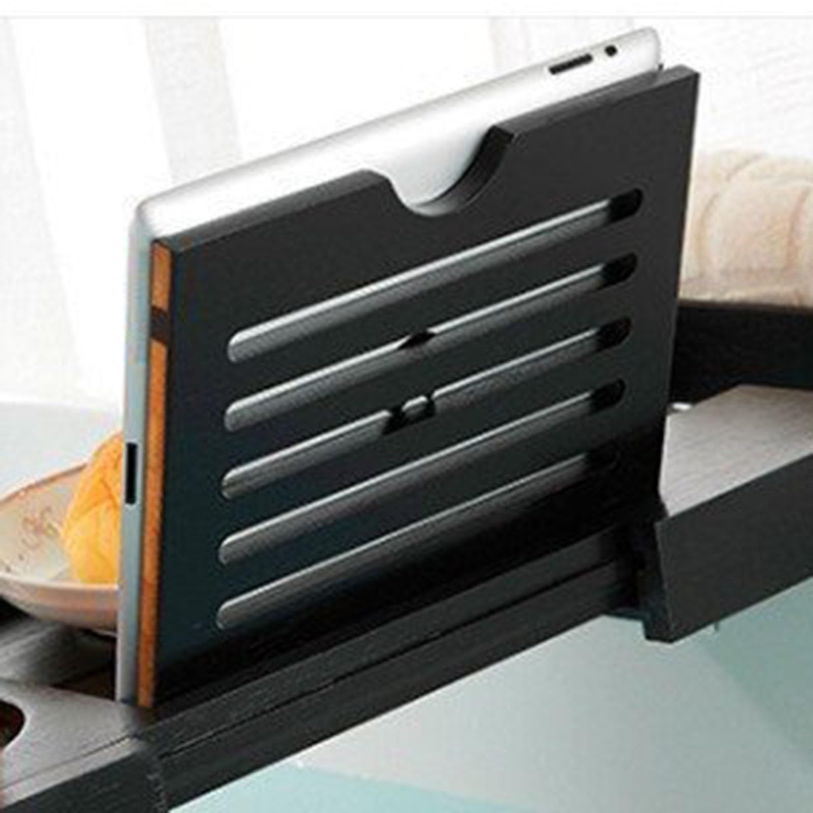 Bandejas para bañera, Estante de Almacenamiento para bañera, Soporte retráctil para Toallas de baño, partición Plana, Bandeja para teléfono móvil, Color Negro, 75 x 23 cm