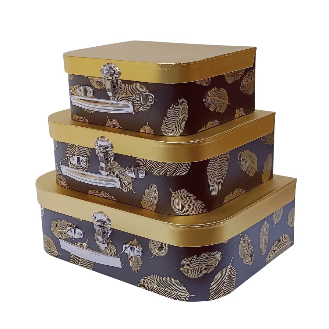 Oasis Paper Gift Box Empty, Decorative, Reusable, Multipurpose Birthday, Anniversary, Wedding, Return Gifts Hamper Packaging (Set of 3) Trunk Box Black & Gold (B0BQMSTS4T) Amazon Price History, Amazon Price Tracker
