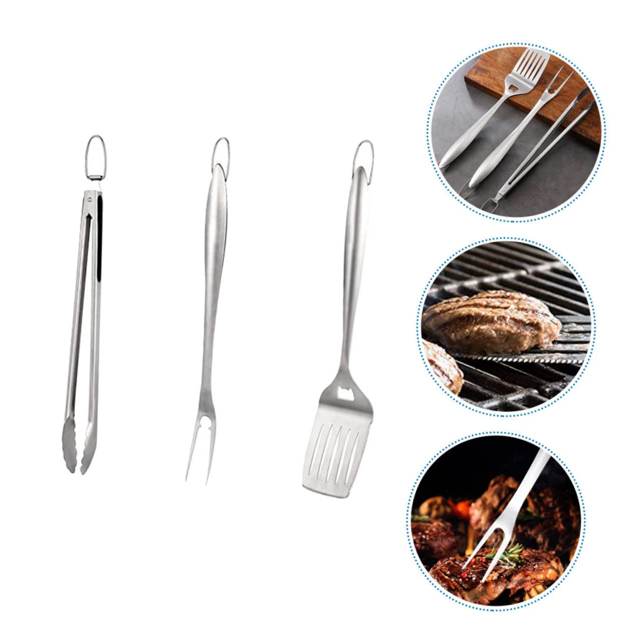 1juego Herramientas De Barbacoa De Inoxidable Utensilios Portátiles para BBQ Incluye Espátula Tenedor y Pinzas para Camping y Reuniones Al Aire