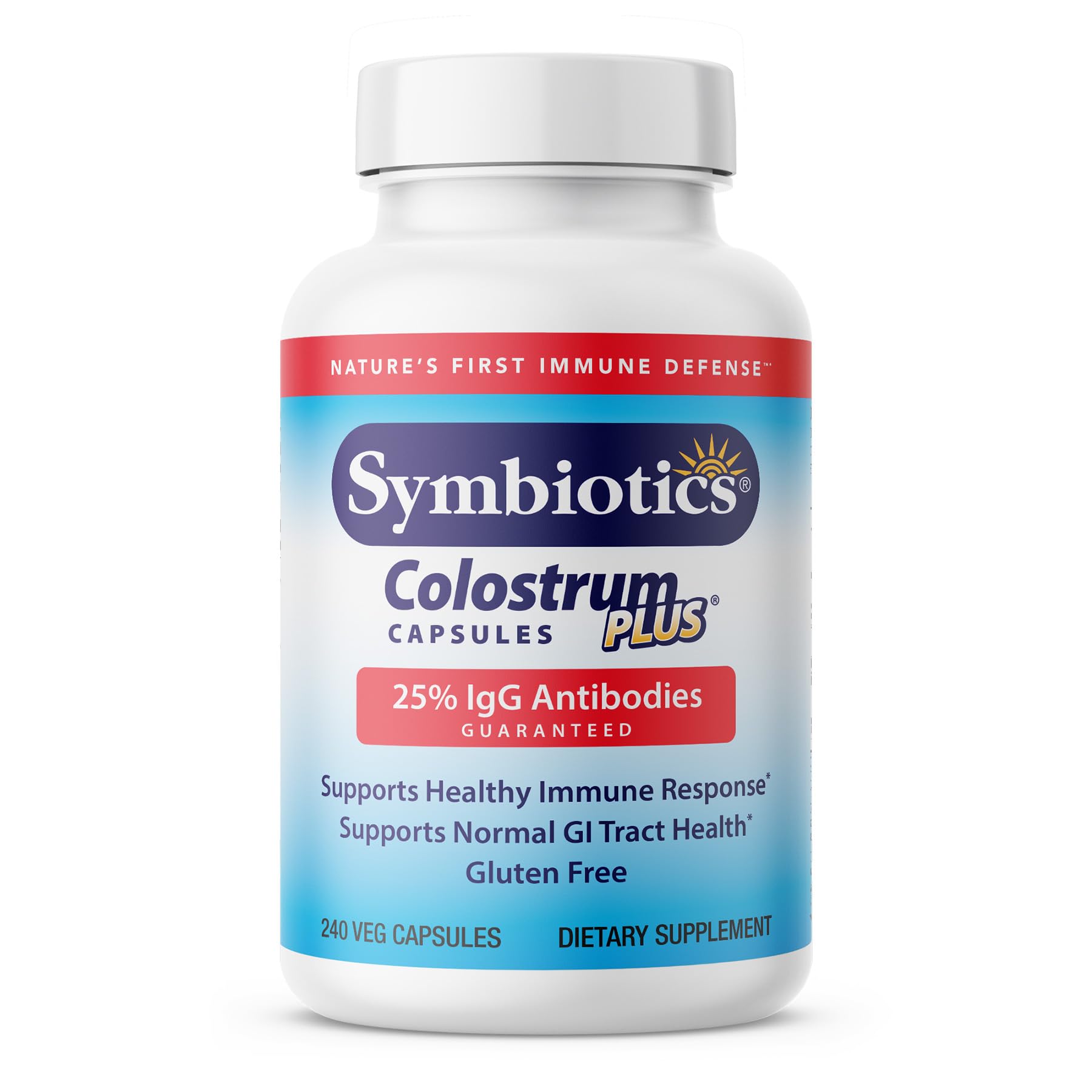 Symbiotics Colostrum 240ct Vegetable Capsules - Immunity Support - Lactoferrin Supplement & Colostrum Protein with Immunoglobulin - 25% lgG Antibodies - Gluten Free
