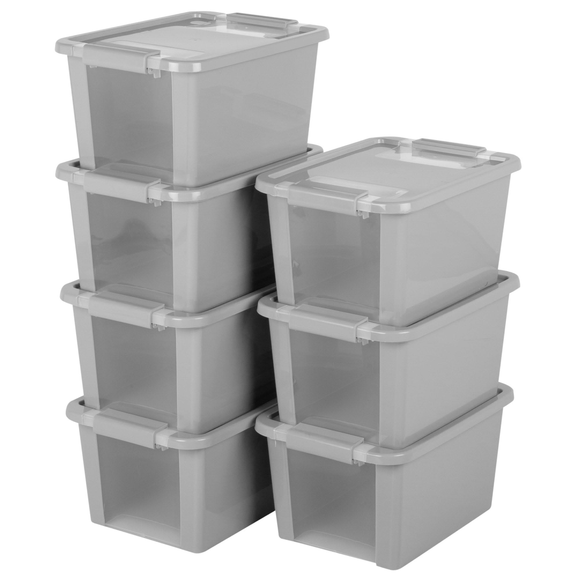 Curver Pack 7 Cajas Almacenaje con Tapa Bi-Box 11L, Transparentes y Grises, Apilables, Orden Hogar, Armarios, Vestidores y Trasteros, Cierre Seguro, Rápido Acceso, Resistente y Duradera