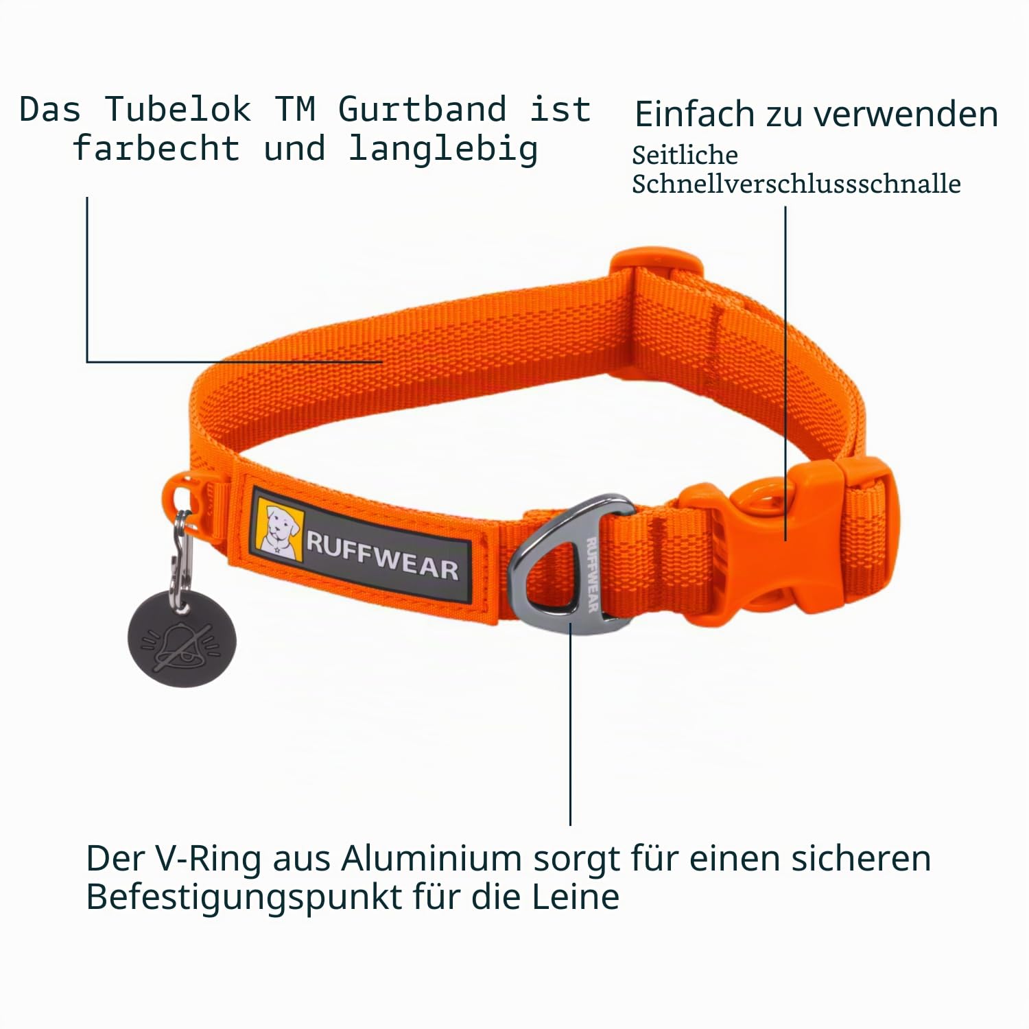 Ruffwear Front Range-Halsband, Hundehalsband mit V-Ring, längenverstellbares Haustier-Hundehalsband, bequemer weicher Stoff, Haustierhalsband mit Hundeleinen-Befestigungsring, Blaze Orange