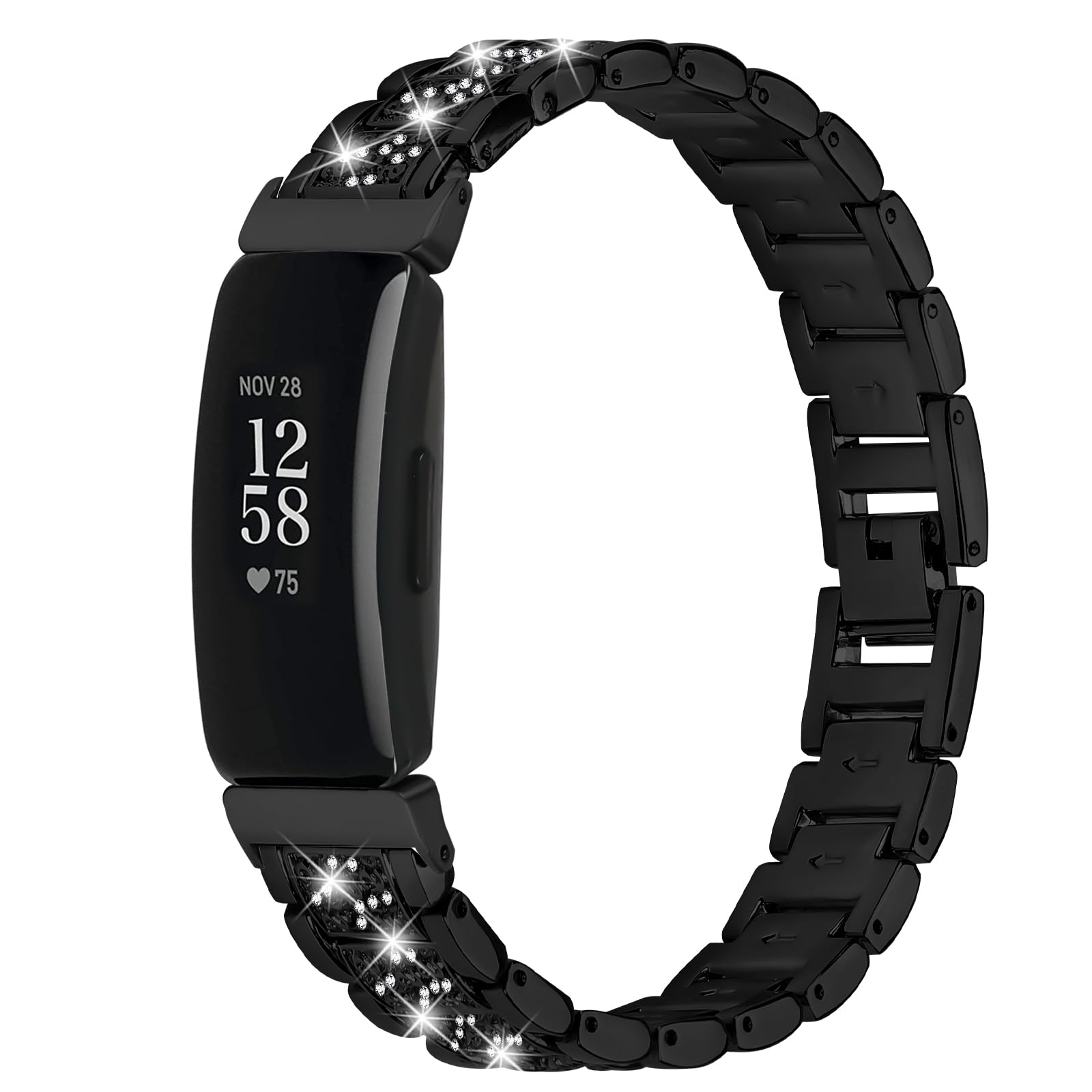 Gimuk Metal Straps Compatible with Fitbit Inspire 2/Inspire/Inspire HR Strap, Bling Stainless Steel Wristband Replacement Bands Bracelet for Fitbit Inspire 2/Ace 2 Women Men (Black)