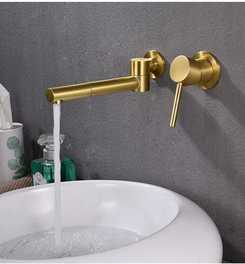Robinet de lavabo en laiton or brossé avec mitigeur monocommande mural