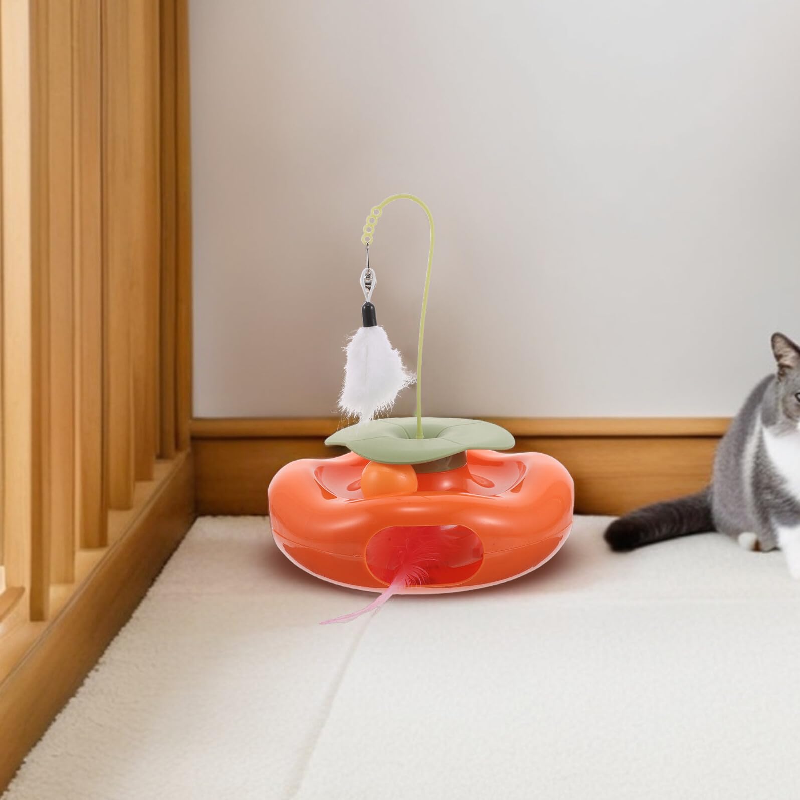 Katzenspielzeug mit Rotierender Kugel und Feder Interaktives Leises Puzzlespielzeug für Katzen und Kätzchen zur von Bewegung und Geistiger Aktivität
