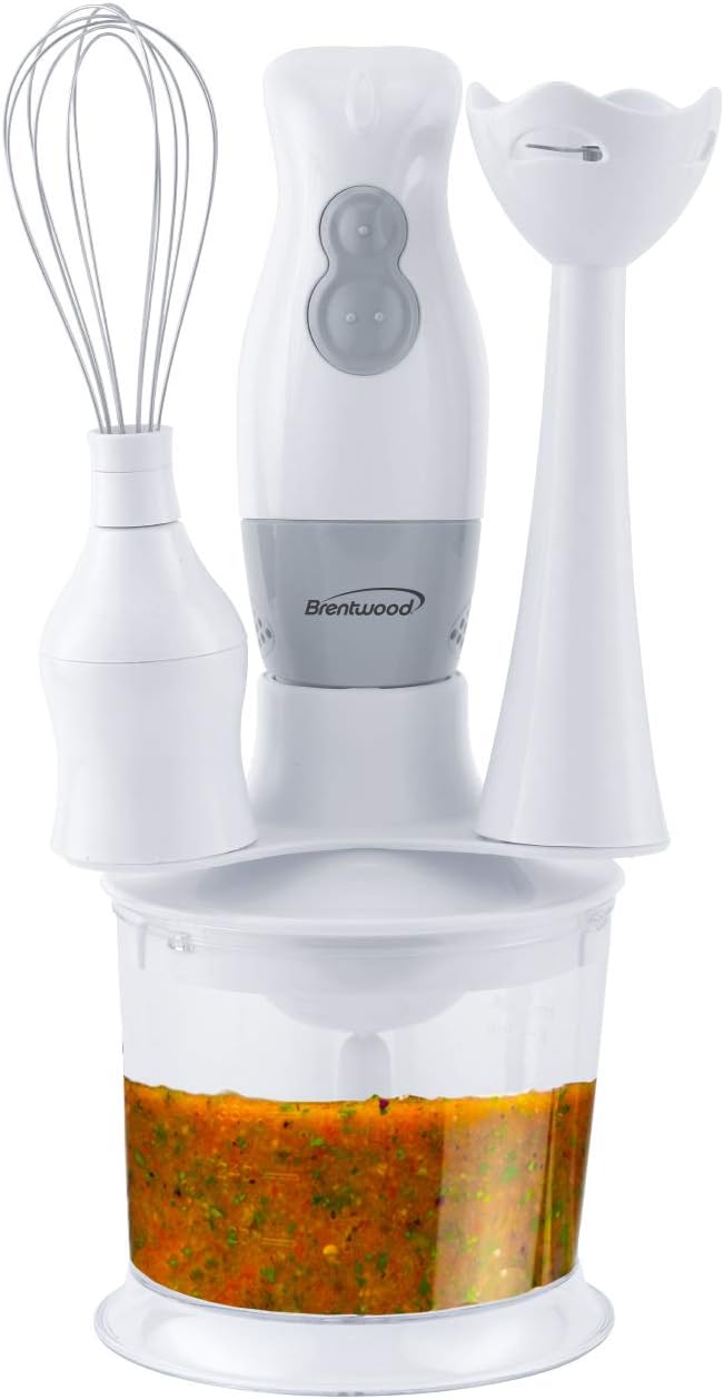 2-Speed Hand Blender and Food Processor with Balloon Whisk (White)
