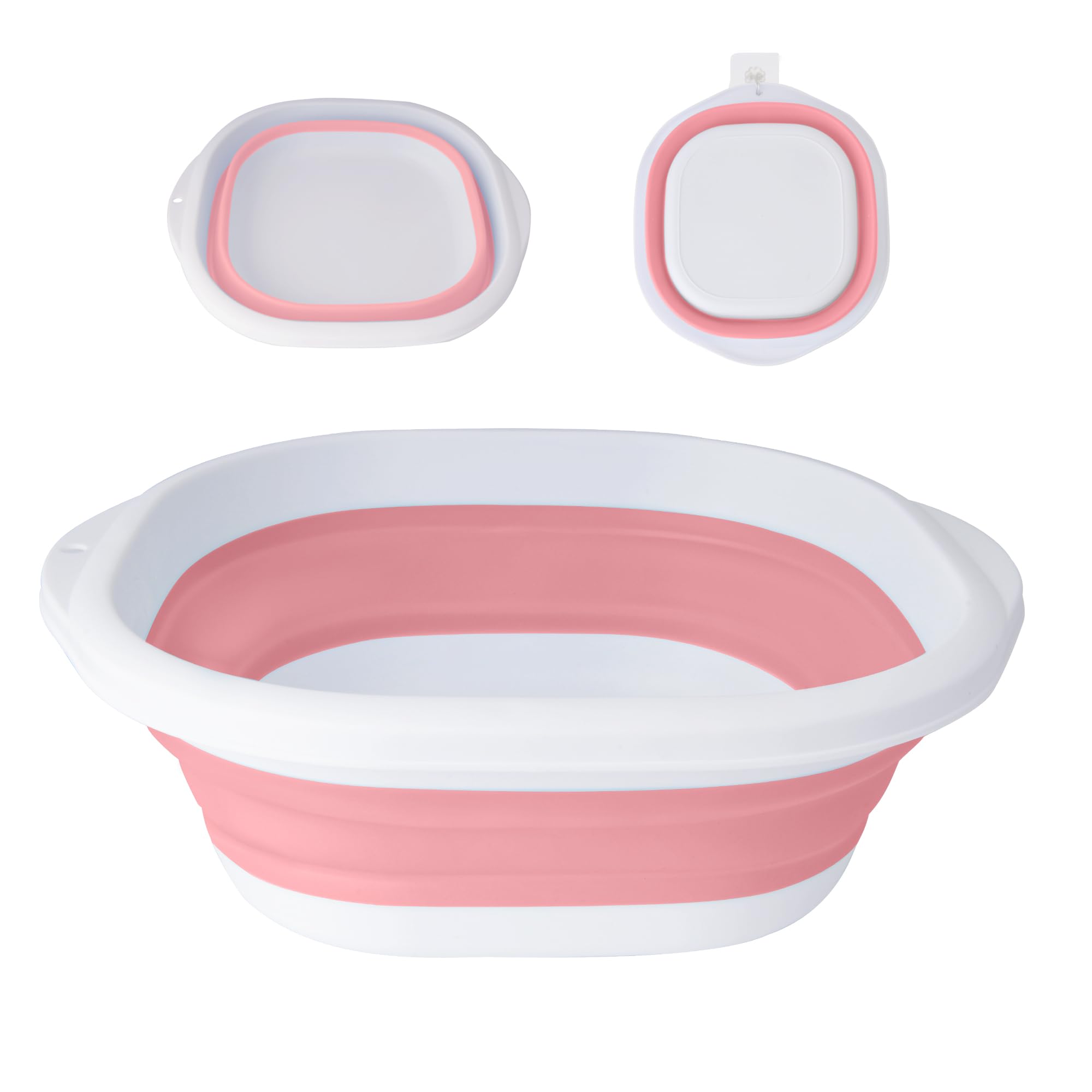 SZWLJ Pink & White Large(10L) Thickened Collapsible Washing Up Bowl - Foldable Storage Basin for Kitchen/Camping, Collapsible Bowl Basin, Lightweight Portable for Travel & Home Use