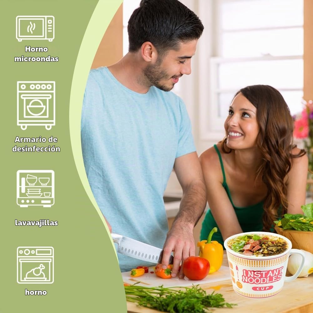 Tazón de Fideos Ramen Cuenco de Cerámica para Ramen con Tapa 1000ml Cuenco Fideos Instantáneos con Set de Cuchillo Tenedor y Cuchara Tazón de Sopa con Asa para Ramen Pasta Ensaladas Snacks