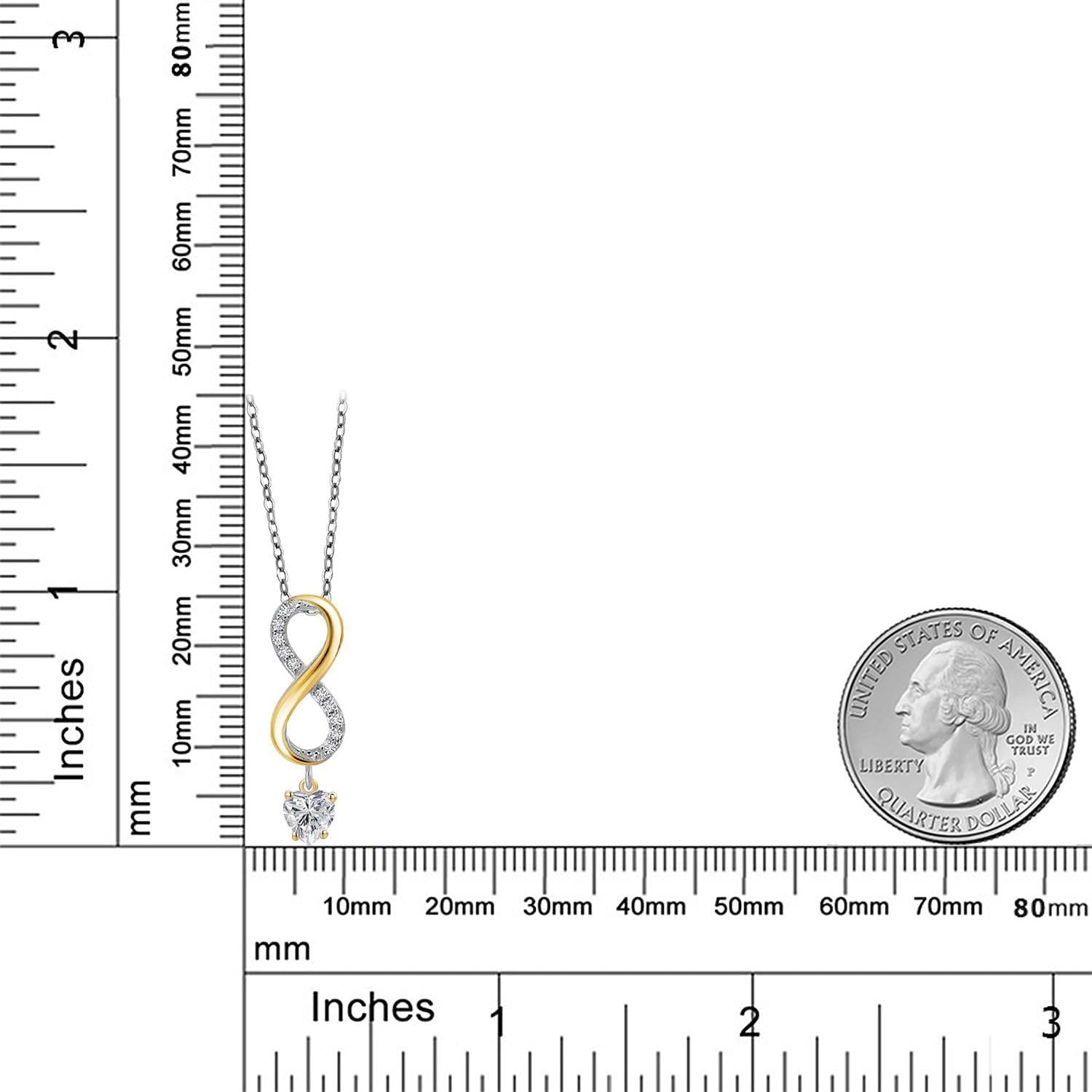 Gem Stone King 925 Silver and 10K Yellow Gold Lab Grown Diamond Pendant Necklace for Women | 0.96 Cttw | Gemstone April Birthstone | Heart Shape 5MM | With 18 Inch Silver Chain - Image 6