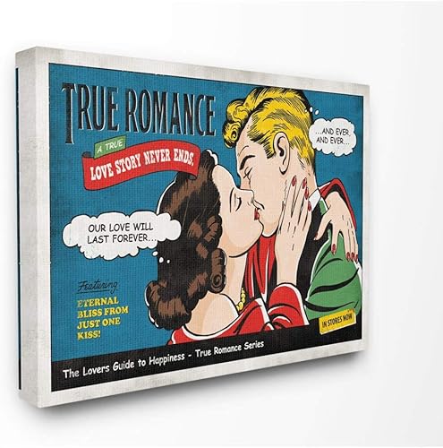 Stupell Industries Libro de cómics vintage True Romance, diseño del artista Ester Kay, arte de pared, 16 x 1.5 x 20 pulgadas, lienzo