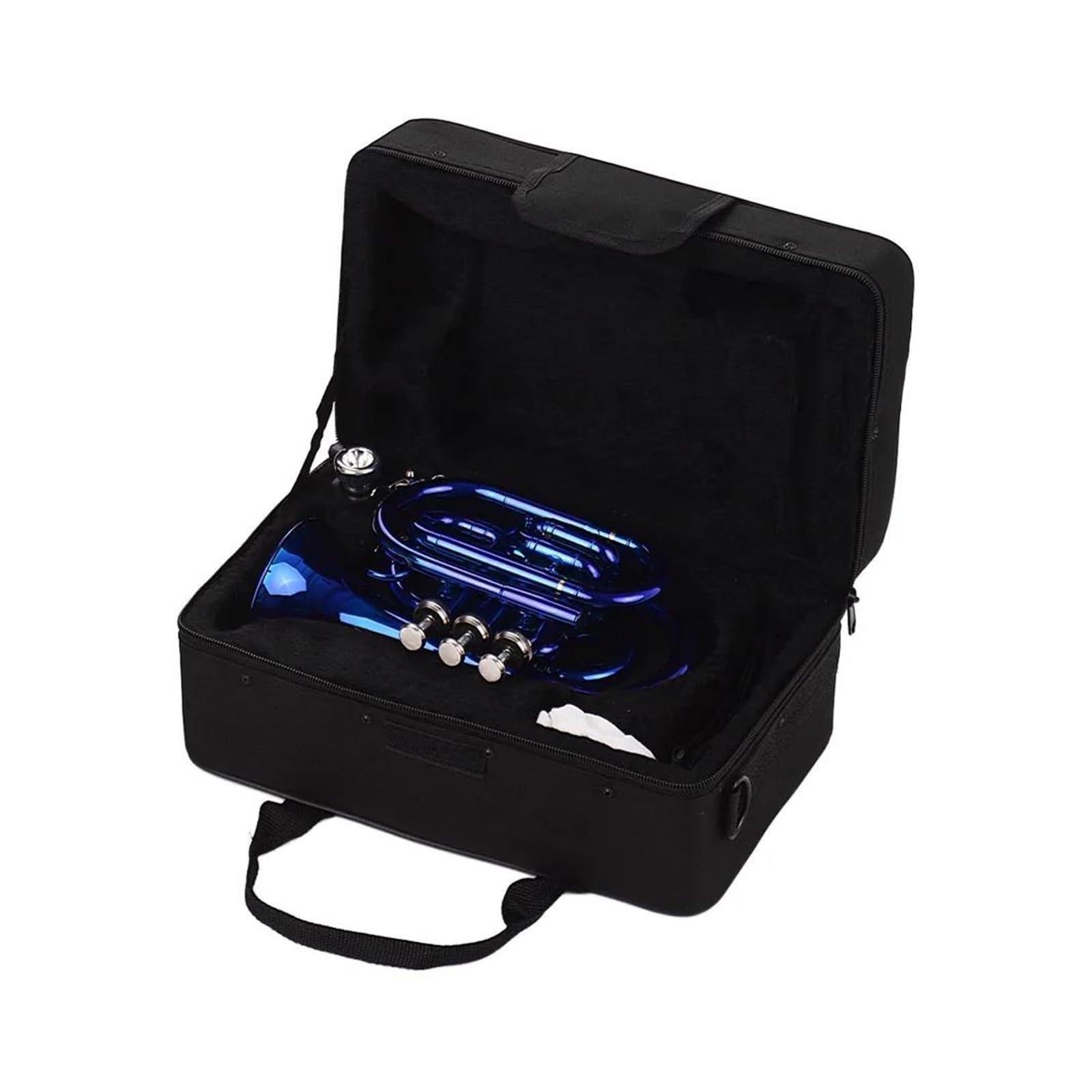Trąbki Trąbka Kieszonkowa Bb, Płaski Instrument Dęty Z Mosiądzu Z Ustnikiem, Futerał Do Przenoszenia Akcesoriów (Color : Blue)