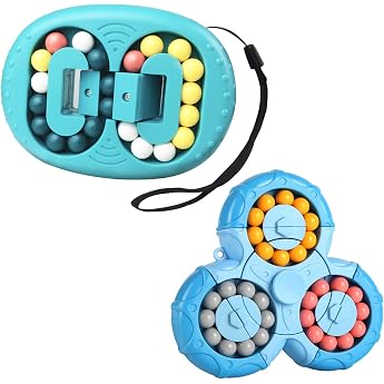 Original Magic Bean Set of 2 Rotating Finger Cube Intelligence Games IQ Puzzle Fidget Toys Improve Logical Thinking and Practical Skills Activity Car Driving Children