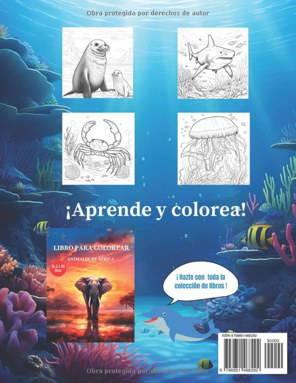 Miniatura 2 de LIBRO PARA COLOREAR ANIMALES ACUÁTICOS (Spanish Edition)