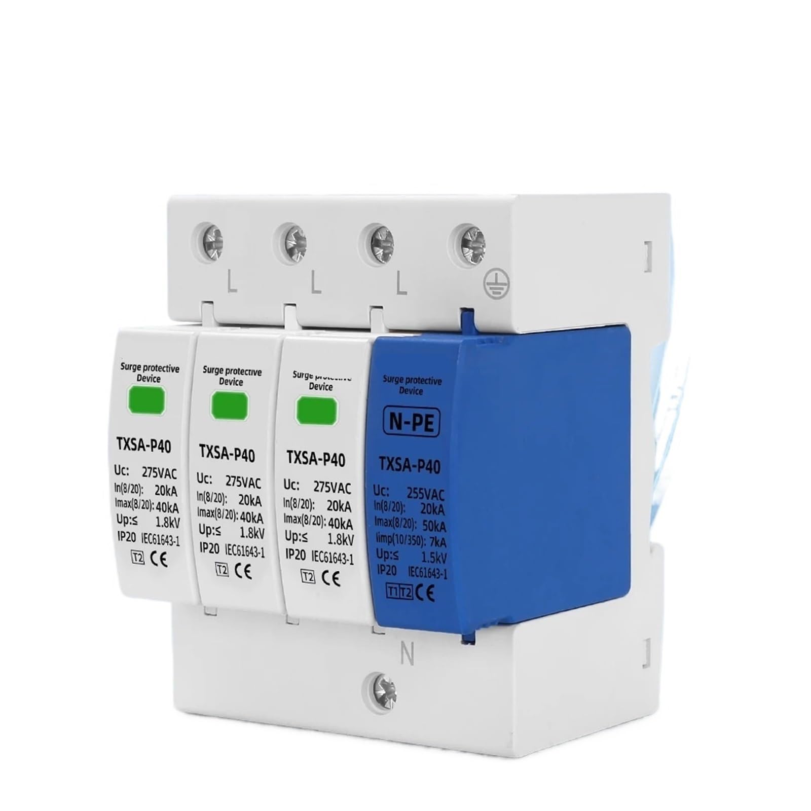Protector contra sobretensiones y pararrayos Protector contra sobretensiones doméstico de CA SPD, riel DIN, 1P+NPE, 3P+NPE, 50KA, T1, T2, 385 V, 275 V, 255 V, dispositivo de protección contra sobreten