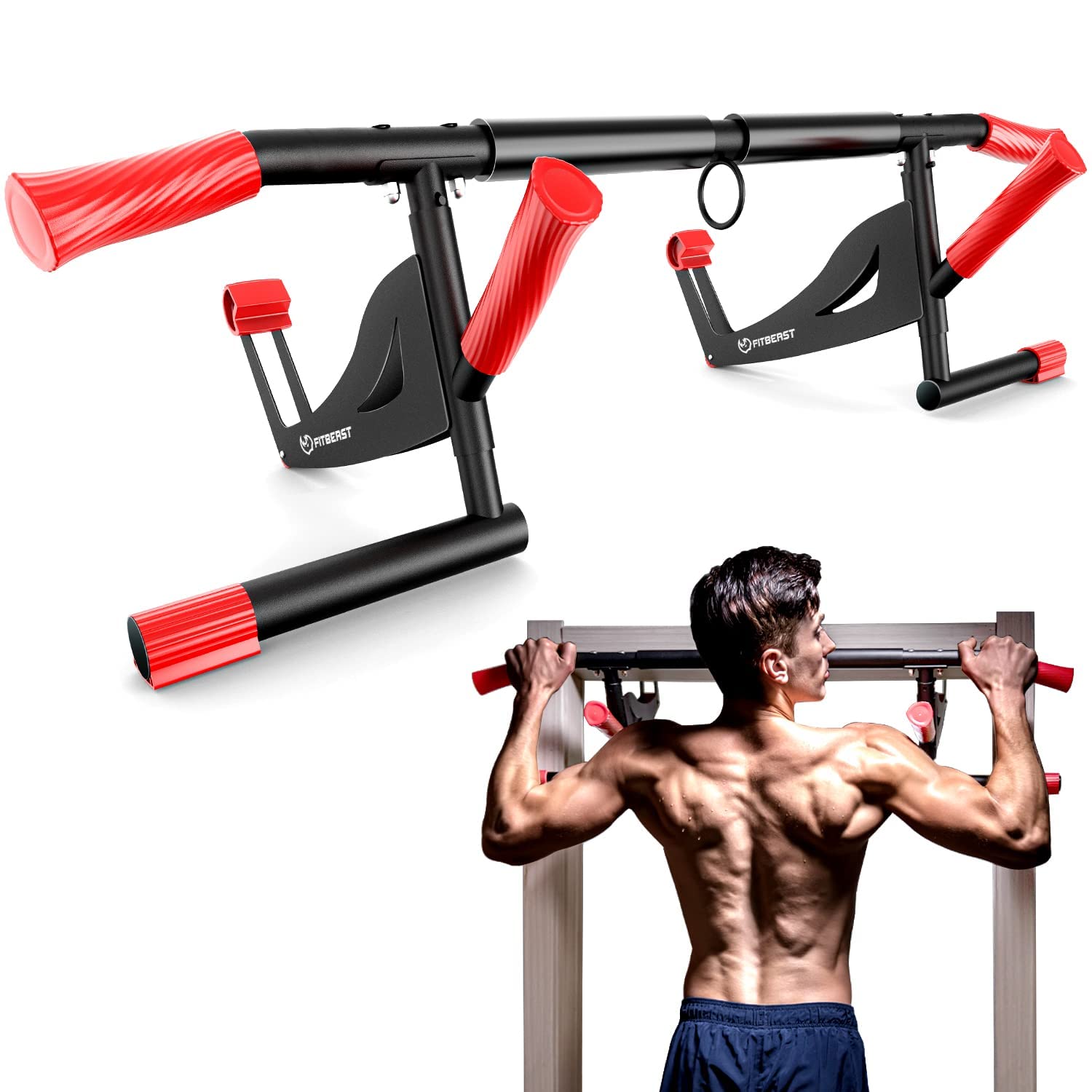 FitBeast Pull Up Bar, Pull Up Bar for Doorway, Pullup Bar with No Screws, Door Pull Up Bar Max Load 