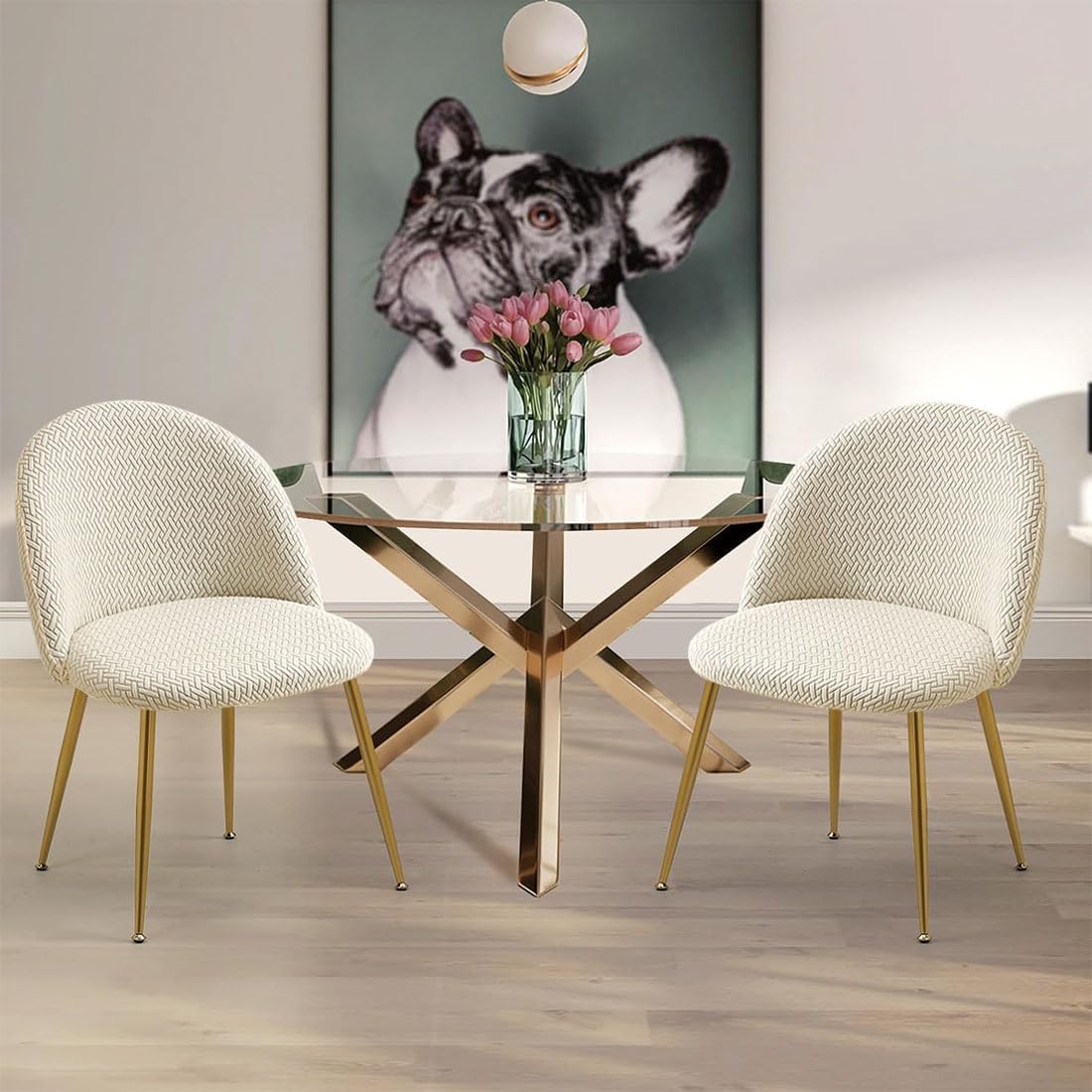 Dining Room Chair Covers Set of 6 Mid Century Modern Dining Chair Covers Curved Back Chair Cover Armless Chair Slipcovers for Kitchen,Office,Living Room, Beige