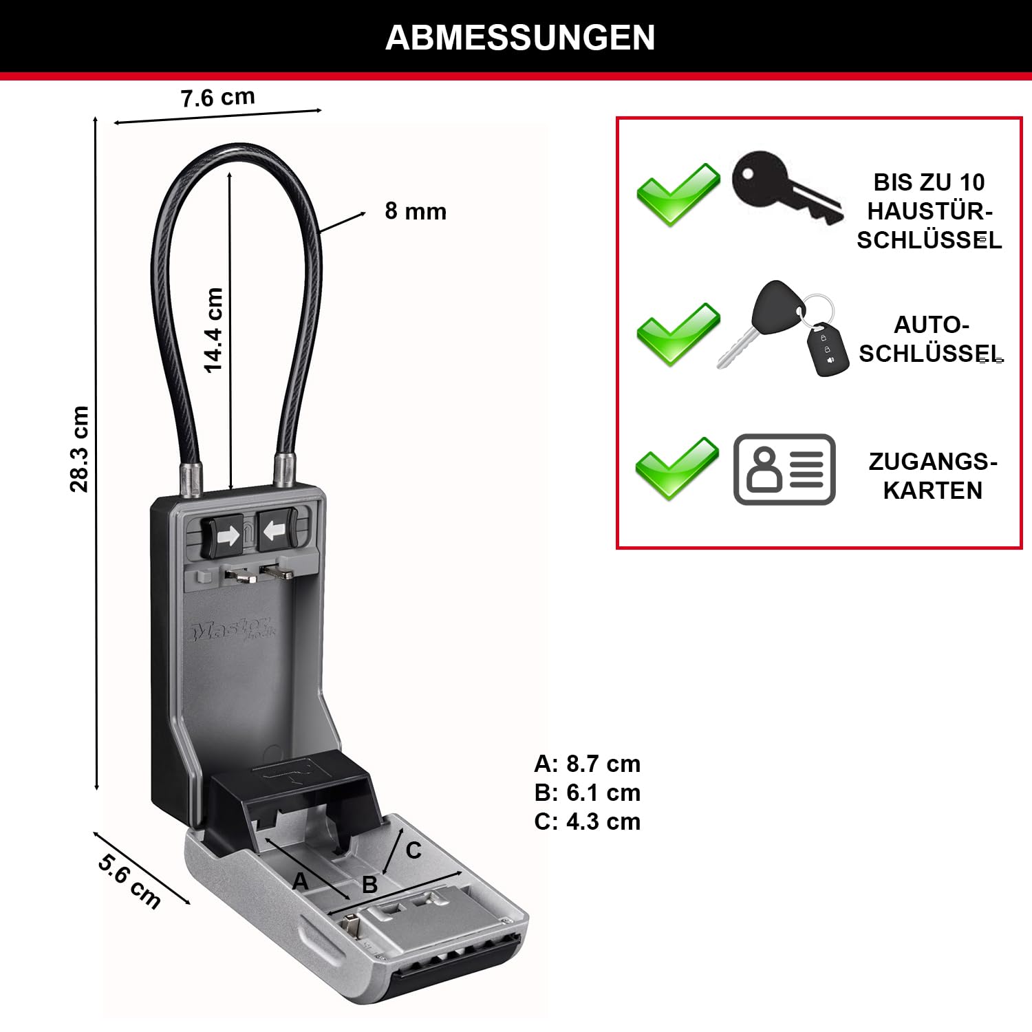 Master Lock Schlüsseltresor 19.6 x 7.6 x 5.6 cm Außen Schlüsselsafe