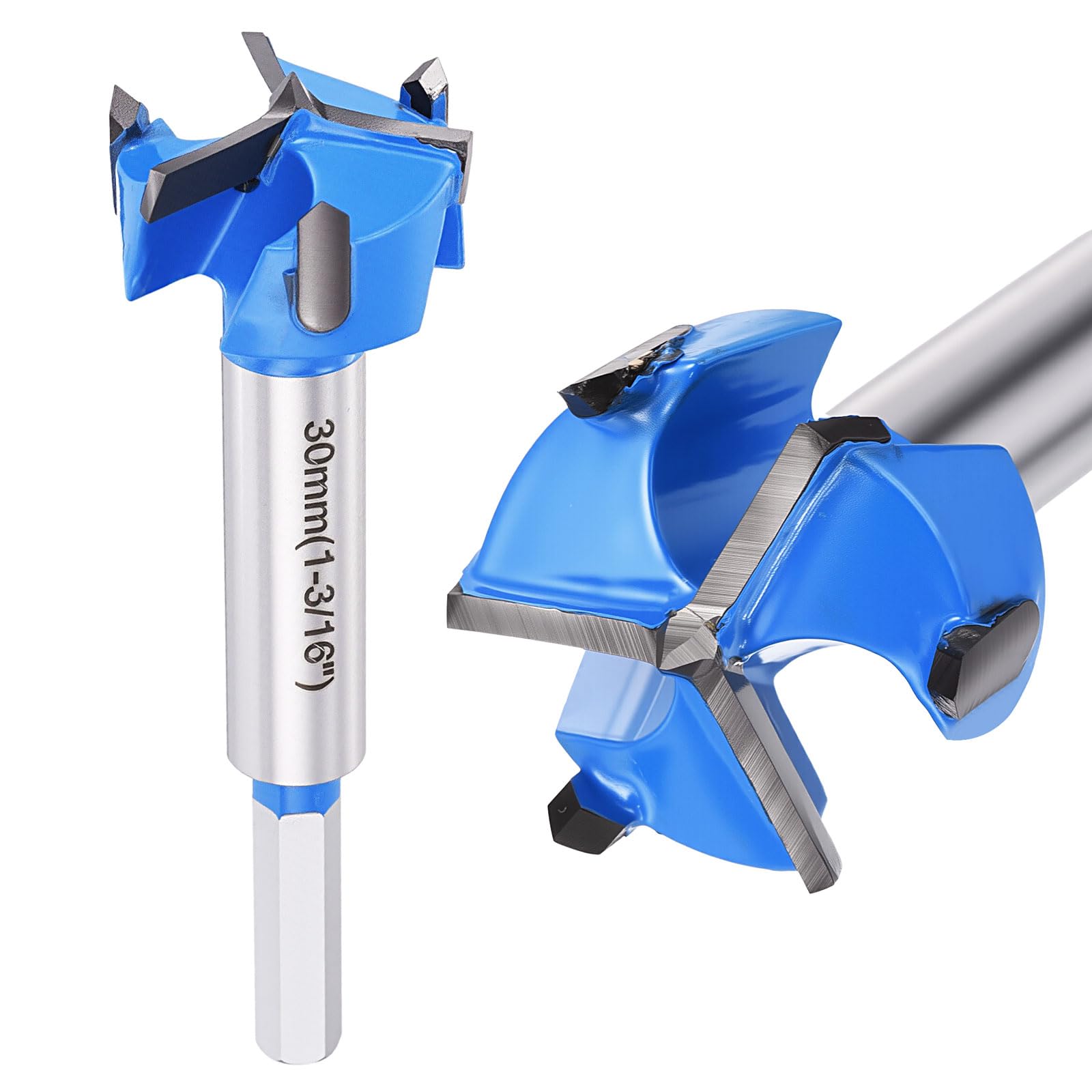 DTGN 30mm Forstner Drill Bit 1-3/16" - 1Pack - Good for Wood Plastic Plywood - 3 Flutes Tungsten Carbide Woodworking Hole Saw Cutter with Hex Shank - Blue