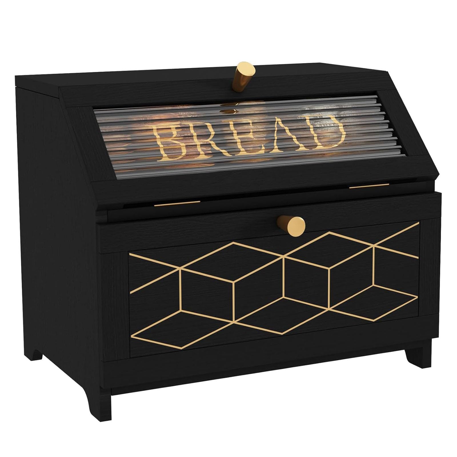 TLMDXTEU Bread Box Wooden Bread Fruit Storage Box Kitchen Food Cabinet for Kitchen Counter(Noir)