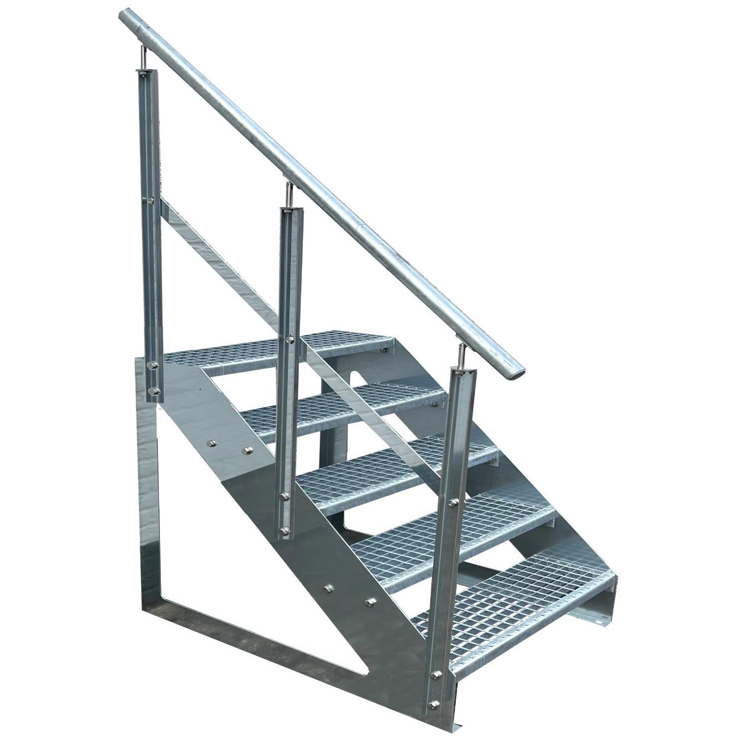 Scale con griglia in acciaio Premium 5 Gradini Scala autoportante Completamente zincata con ringhiera a sinistra - Dimensioni (L x L x H) 101cm x 80cm x 95cm