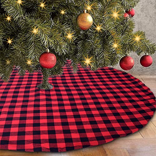 Lapogy Christmas Tree Skirt 48 Inch, Christmas Tree Decorations,Red and Black Plaid Buffalo Christmas Tree Skirt, Winter Large Christmas Tree Mat, New Year Holiday Party Merry Christmas Decorations