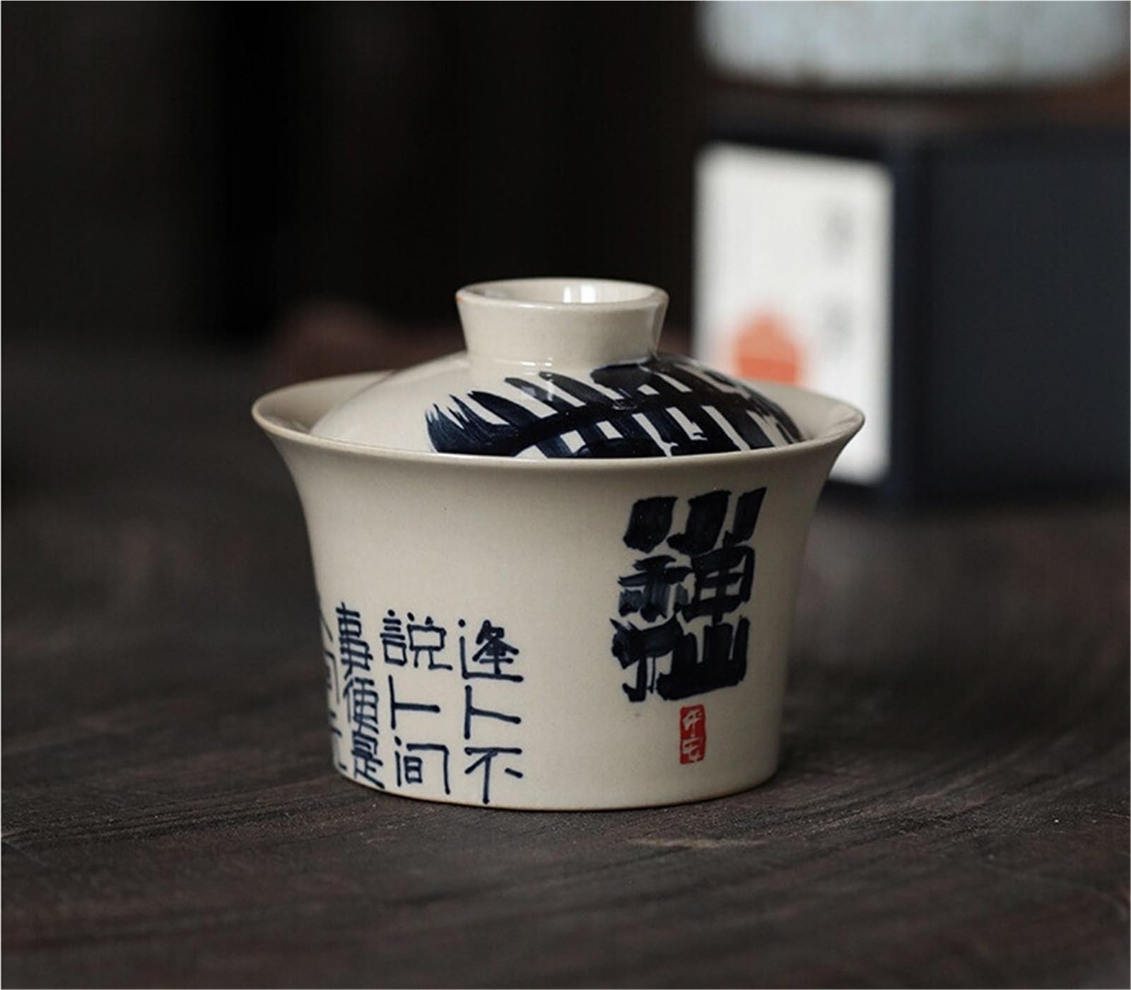 130 ml vintage odręcznie napisany mały nieśmiertelny Gaiwan retro trawa drewno szara herbata Tureen domowa pokrywa do robienia herbaty miska do herbaty rzemiosło