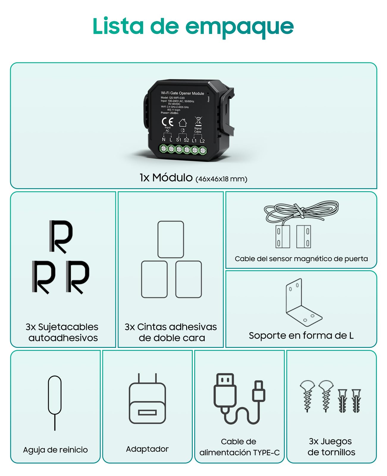Yomogi Abrepuertas de Garaje Wi-Fi, Módulo de Interruptor Inteligente para Garaje, Control por Voz y Programación, Compatible con Alexa/Google Home/Smart Life, Fácil de Instalar