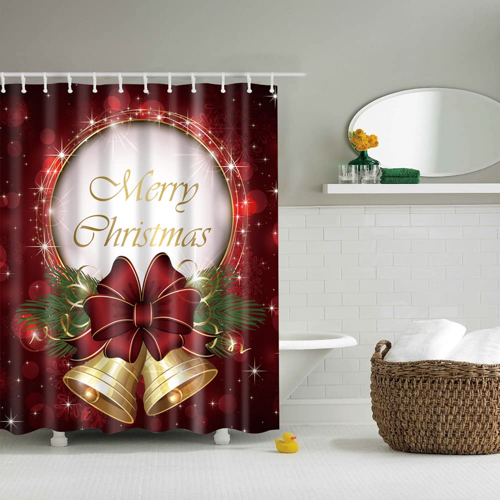 SHENGJUN Weihnachts-Duschvorhang – 180x180 Cm, Wasserdicht, Mit 12 Haken, Festlich & Bunt