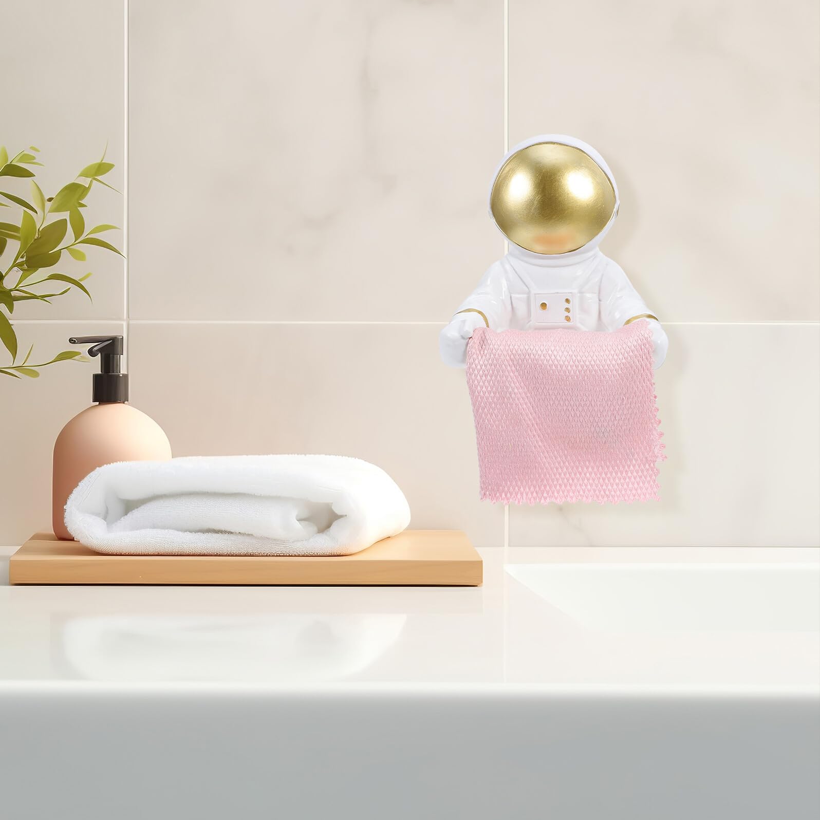 Sosoport Portarotolo da Parete in Resina Oro a Forma di Astronauta, Design Light Luxury Portatile per Appartamenti e Hotel, Supporto Creativo e Pratico per Carta Igienica