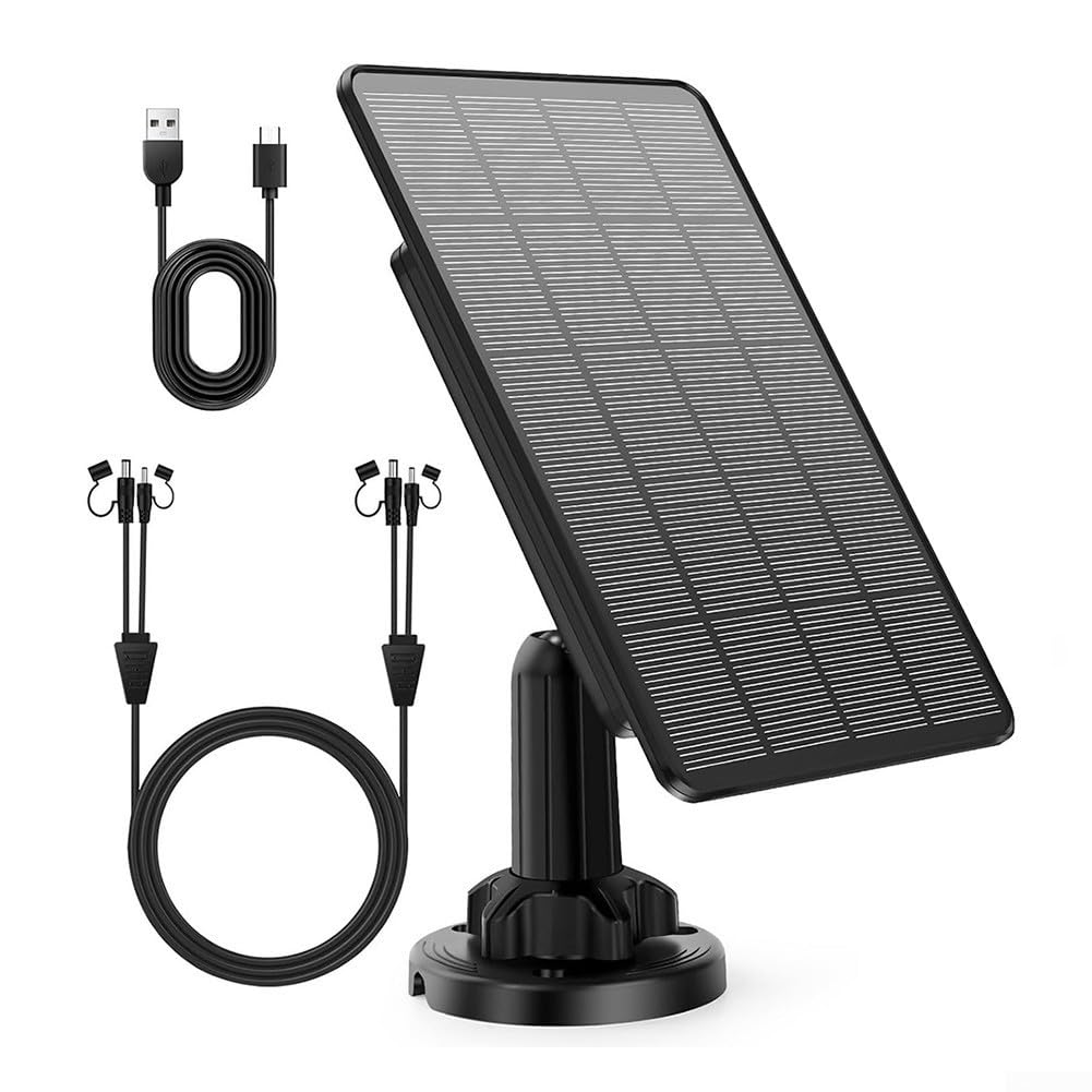 Pannello solare per fotocamere,Compatibile con doppia interfaccia 12V/1A 6V/2A,Batteria integrata da 5000 mAh IP66