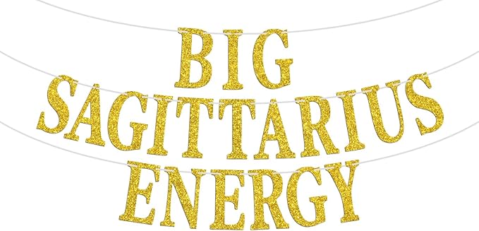 Big Sagittarius Energy Banner, Sagittarius Season, November December Birthday Sign - 12 Constellation Theme Birthday Party Decorations Supplies, Gold Glitter