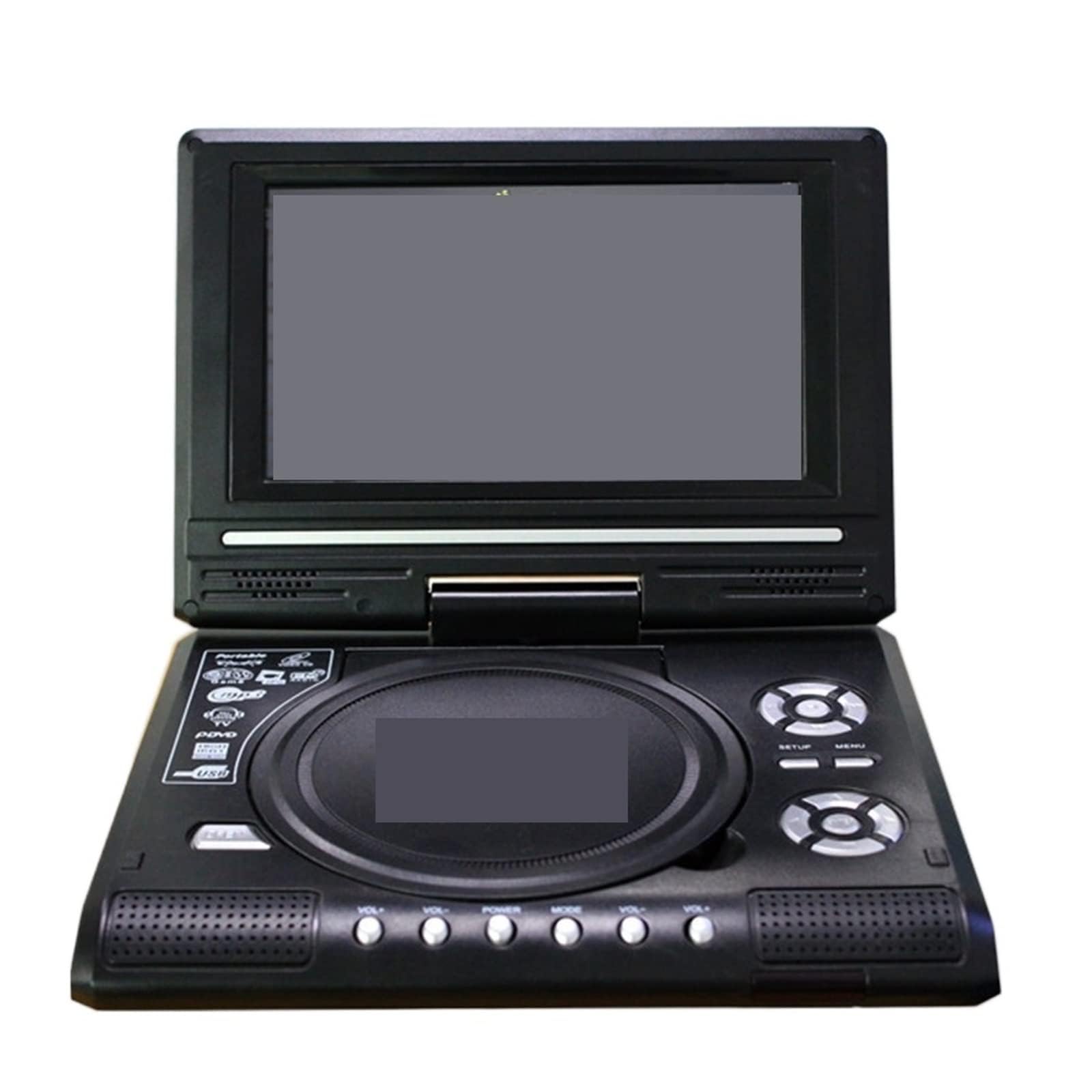 Lettore DVD portatile con schermo LCD girevole HD da 7,8 pollici, funzione mini TV, lettore DVD/VCD/CD/MP3, supporto USB e scheda SD, ingresso/uscita AV, batteria ricaricabile integrata per uso