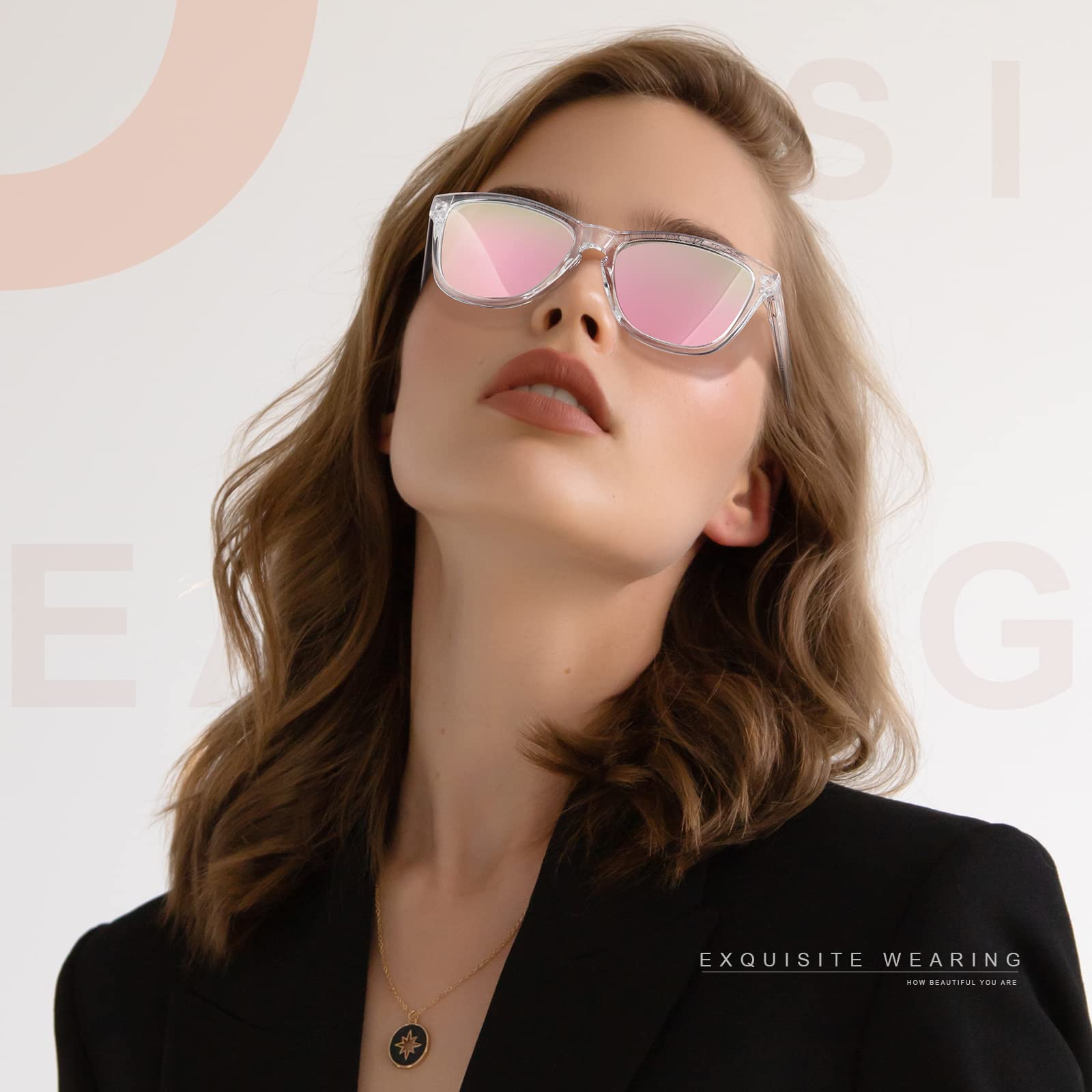 Gafas de sol polarizadas para mujer, lentes de sol de diseño moderno con espejo, protección UV400, gafas de sol, A1- rosa 3
