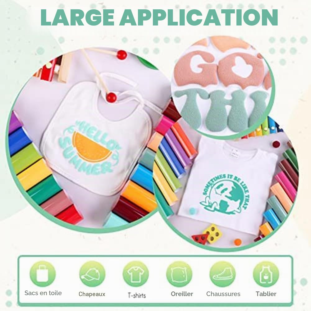 1 Set Puff Vinyl Heat Transfer 12 X 10Inches Vinyl Heat Transfer pour T-Shirts DIY Compatible