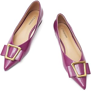 C.Paravano Women’s Flats I Pointed Toe Flats for Women I Women Flat Shoes I Crystal Buckle Flats I Ballet Flats Shoes for Women I Slip on Dressy Flats 11.5 Purple A12