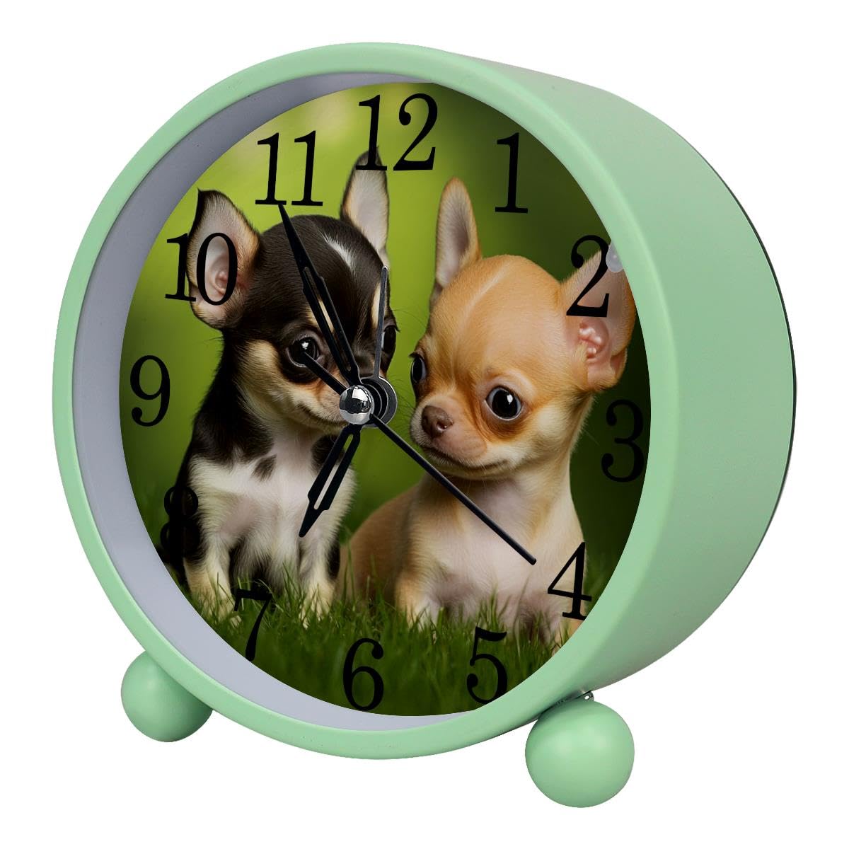 Luoweisi Alarm Clock Dogs, Silent Non-Ticking with Night Light, Round Metal Alarm Clock for Office, Battery Operated, Bedroom, Elderly, Adults, Children, Student Gifts