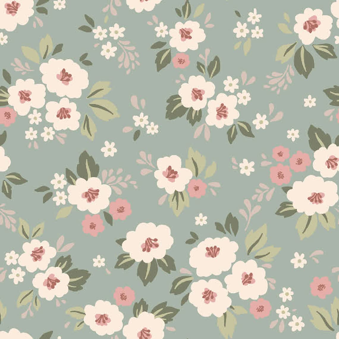 Texco Inc Flowers Design Brushed Poly Spandex Small Ditsy Floral Printed DTY Fabric/4 Way Stretch, Sage Flamingo 3 Yards