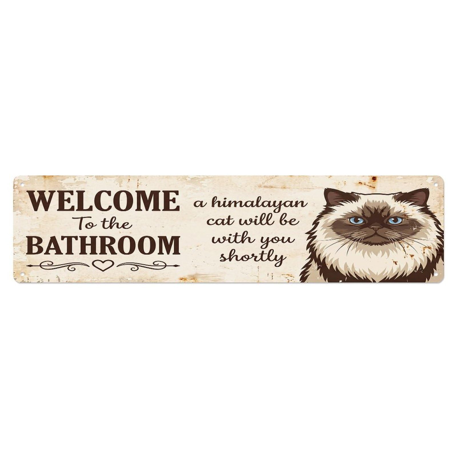 Vintage WELCOME To The BATHROOM Himalayan Cat Metal Tin Sign