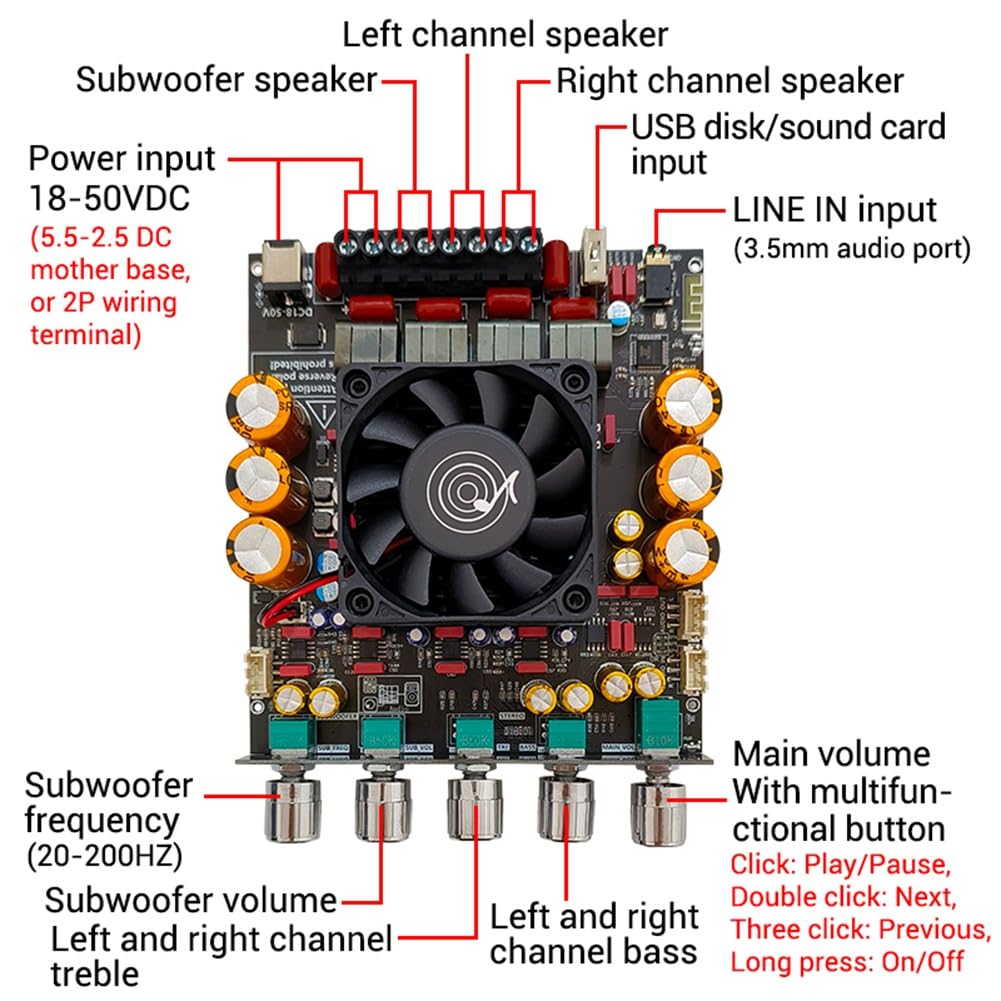 AS21P Amplificateur de Puissance Numérique Stéréo 2X3000W + 600W Module de Subwoofer Bluetooth