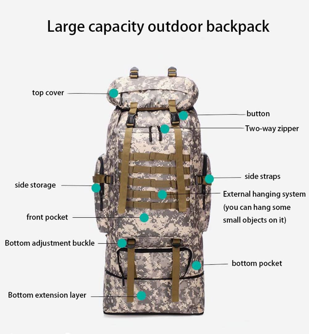 Groß Outdoor Rucksack 100L, Militär Taktischer Rucksack Herren, Wasserdicht Große Kapazität Wanderrucksäcke Army Rucksack Militär Backpack für Camping Travel Bushcraft Wandern Jagd Bergsteigen