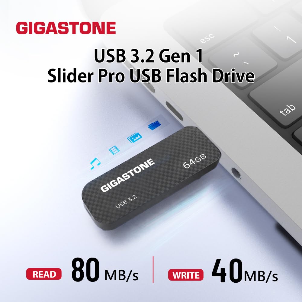 Gigastone Chiavetta USB 64 GB Set da 5, Z30 USB 3.2 Gen 1 Professional Serie, Senza cappuccio con design retrattile, compatibile con interfaccia USB 2.0 / USB 3.0 / USB 3.1
