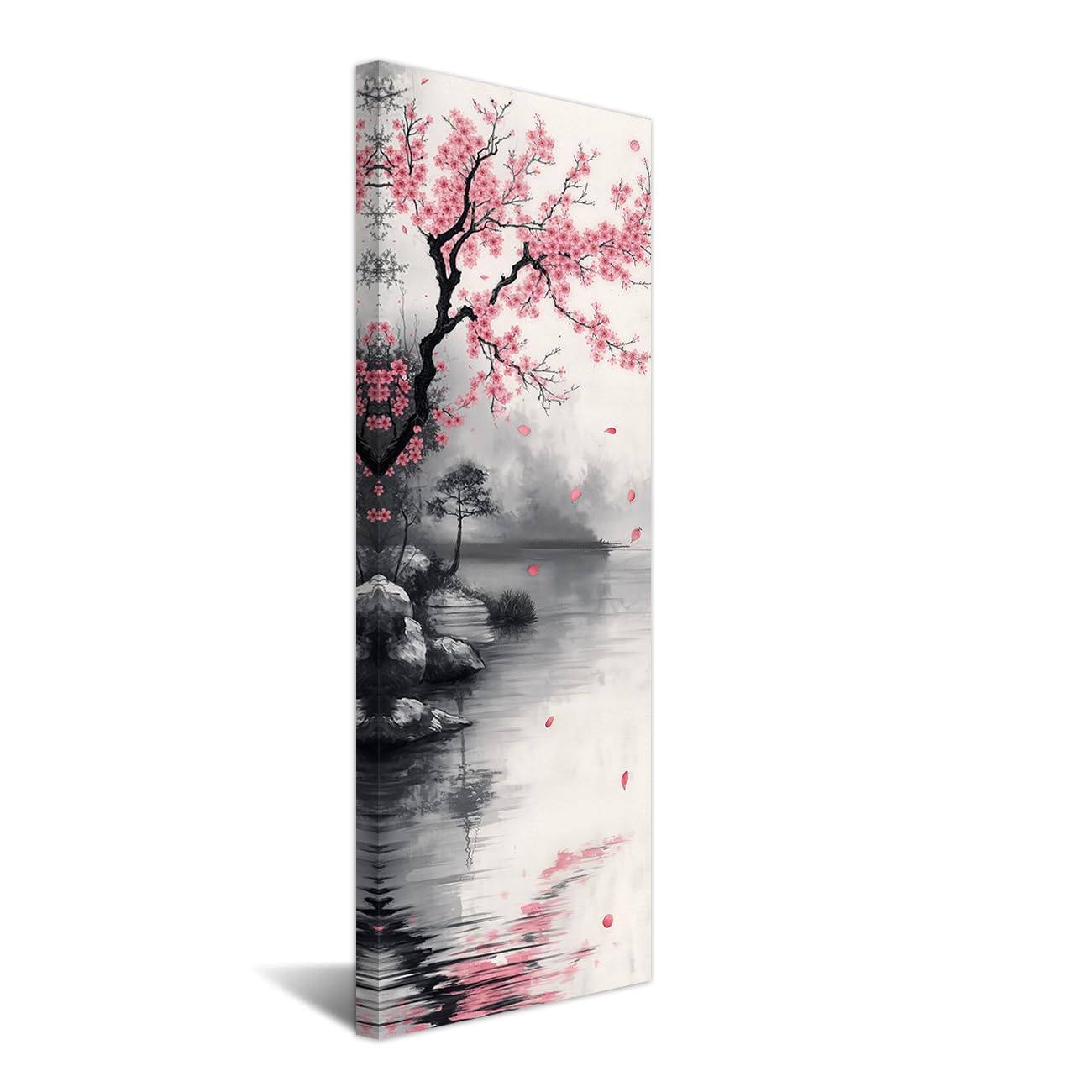 CXHOSTENT Japanese Flower Canvas Wall Art Cherry Picture for Wall Cherry Blossom Paintings Pink Floral Pictures Prints Sakura Artwork For Bedroom Bathroom (White, 48L x 16W)