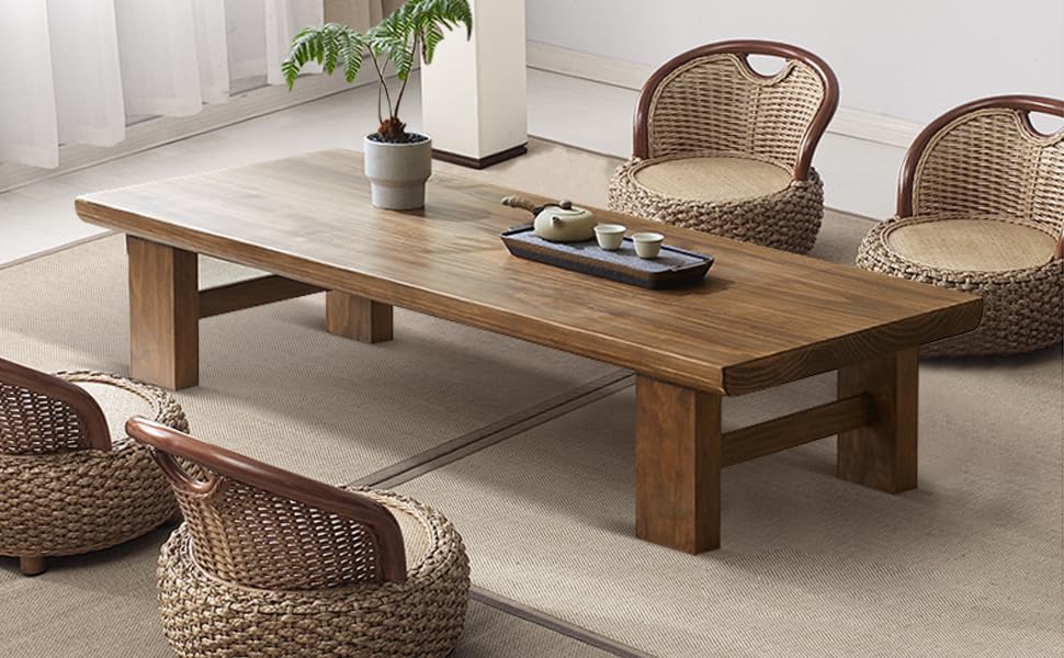 Image of Japanese Style Sheesham Wood Coffee Table for Living Room, Dining Room, Bedroom, Kitchen, Office Home Decor Size Off (100x50x38)