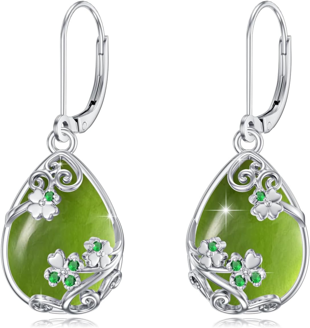 Shamrock Earrings for Women Dangle 925 Sterling Silver Peridot St Patricks Day Shamrock Earrings Jewelry Gifts for Women
