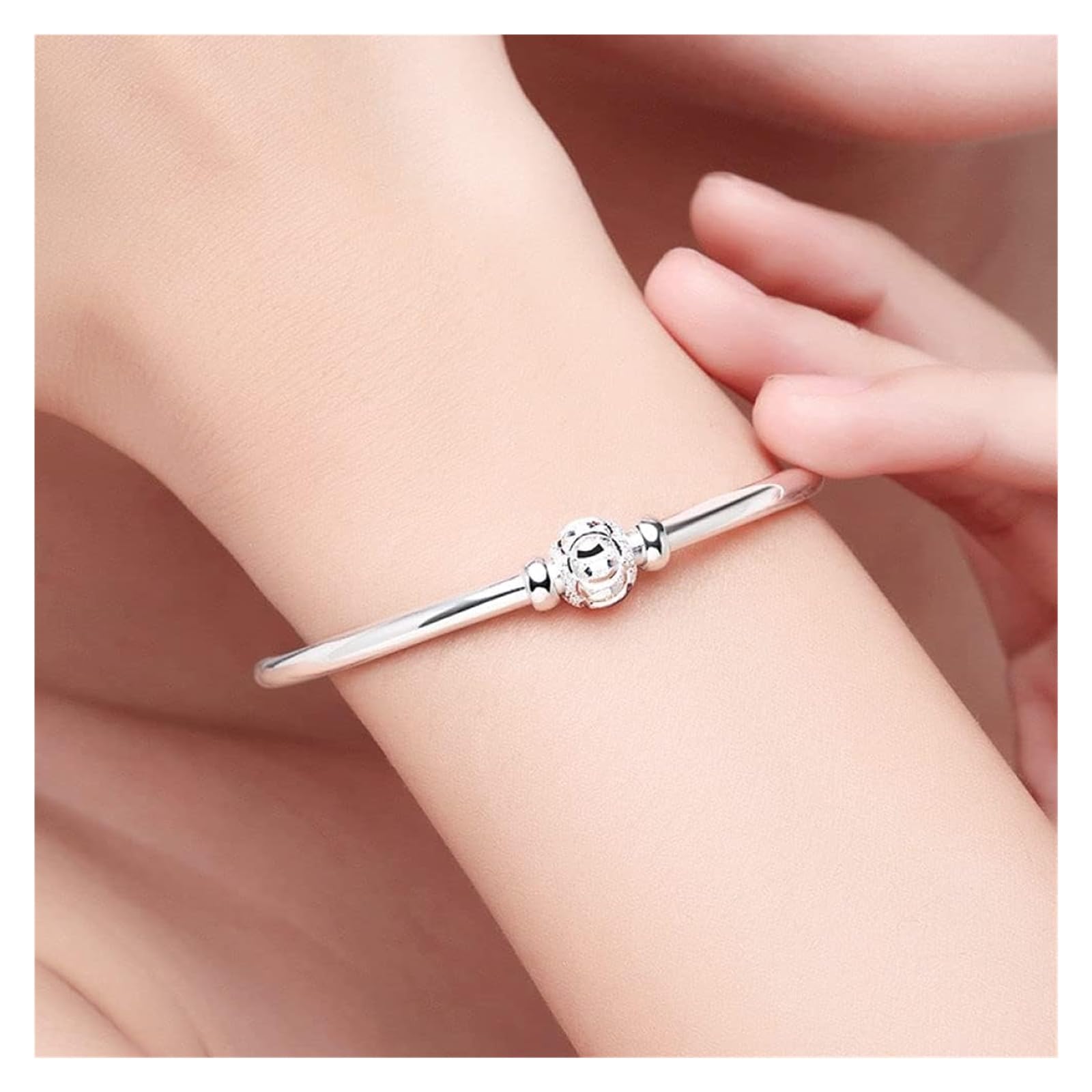 Bracciali Gioielli Bracciale in Argento for Donna Bracciale Rigido Regolabile in Argento Sterling 925 Bracciali con Perline in Argento Opaco Sterling Perline