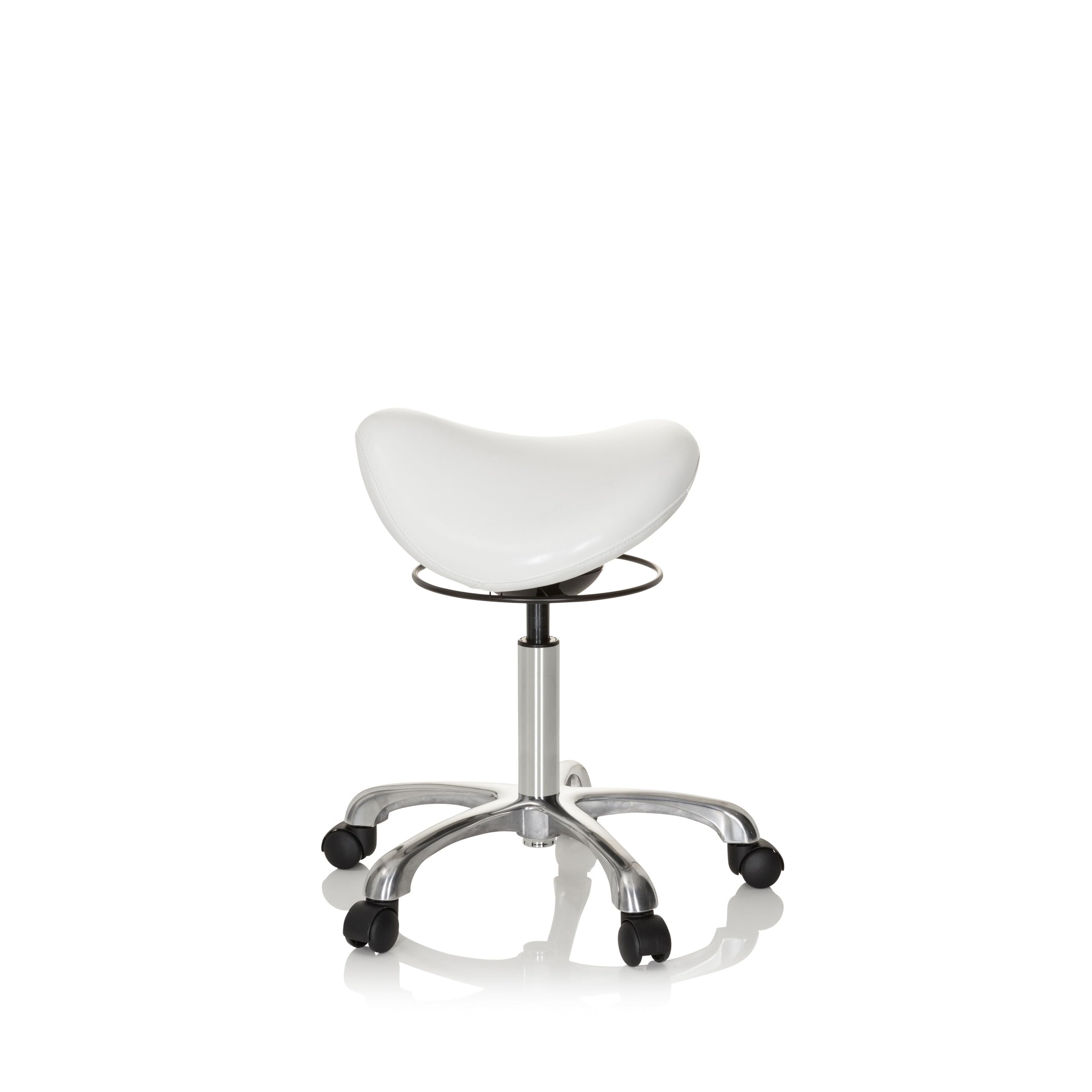 HJH Office 702311 Sgabello da lavoro ORTHO SIT finta pelle bianco sgabello ergonomico con rotelle, regolabile in altezza