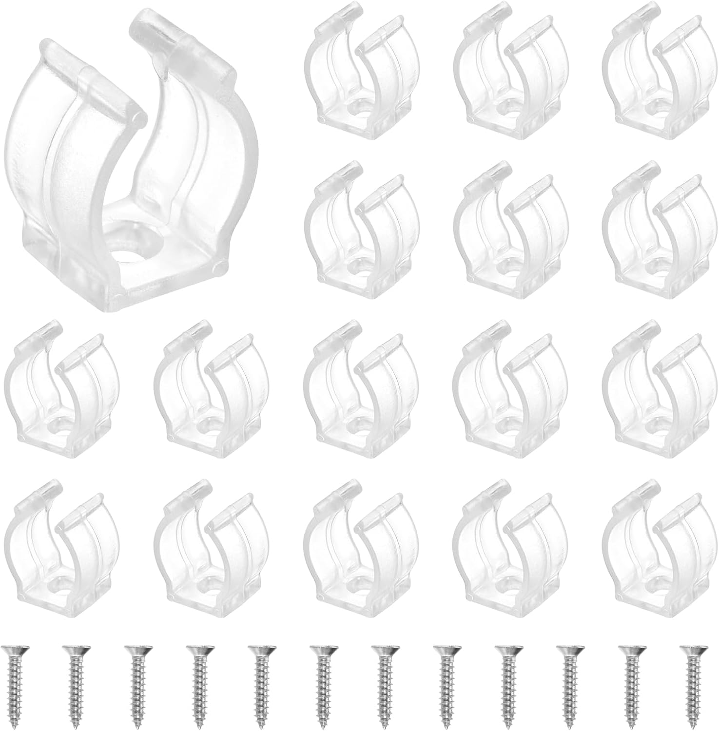 MECCANIXITY T6 U Clips Holder Bracket Fluorescent Tube Light Fixture Plastic Pipe Clamps with Screws for LED Bulbs Ceiling Lamp, Clear, Pack of 18