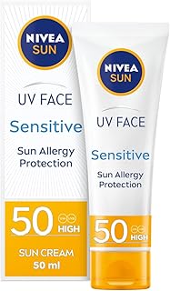 NIVEA Sun UV Face Soothing Sensitive Cream SPF50+ (50ml), Sensitive Face Suncream, Sunscreen for Sensitive Screen, Suncream 50+ with Ultra Spectrum Protection